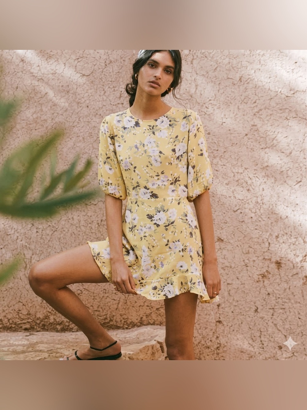 Faithfull the Brand Jeanette Dress 100% Rayon Pomeline Floral Yellow size S(4)